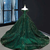 Vintage Off Shoulder Green Long Quinceanera Dresses Sweet 16 Semi Formal Prom Dresses